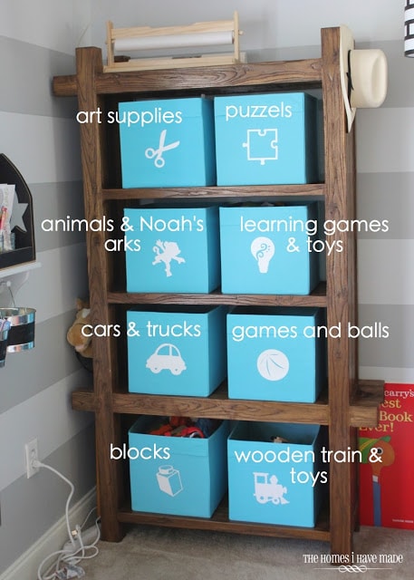 labeled toy bins