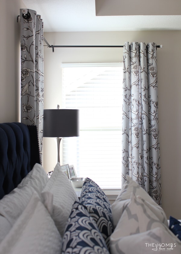 Navy, grey, white, and silver bedroom