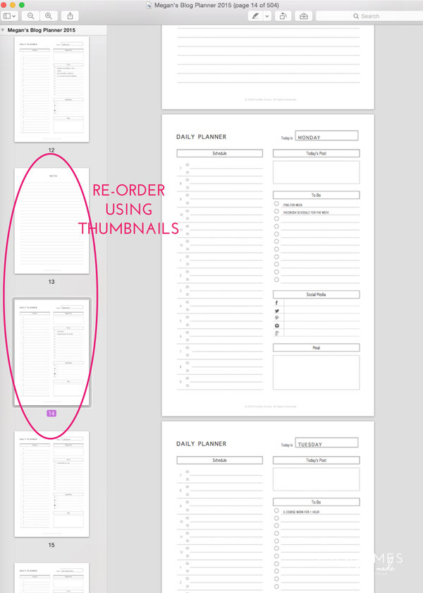 Editing a Printable Planner