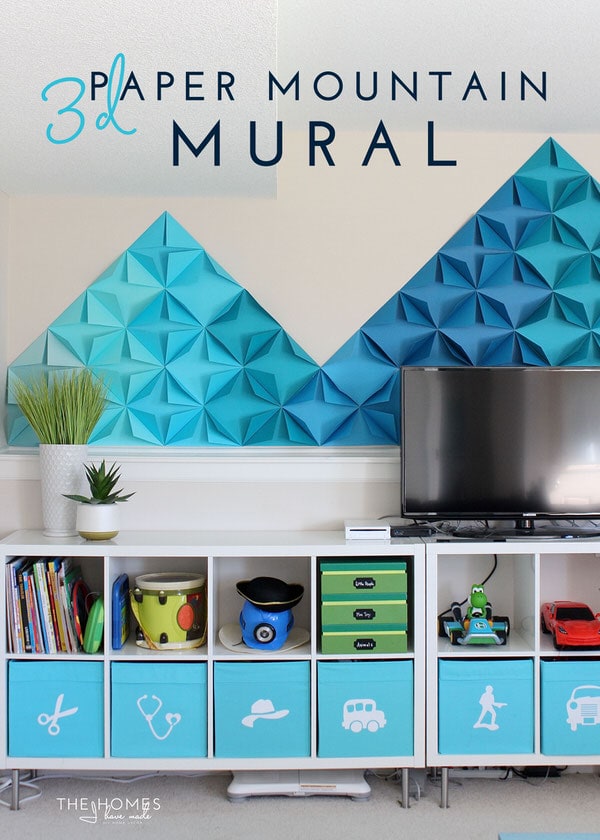 Looking for a really quick, inexpensive, temporary and EASY wall treatment idea? Try this 3D Mountain Mural maid entirely with paper!