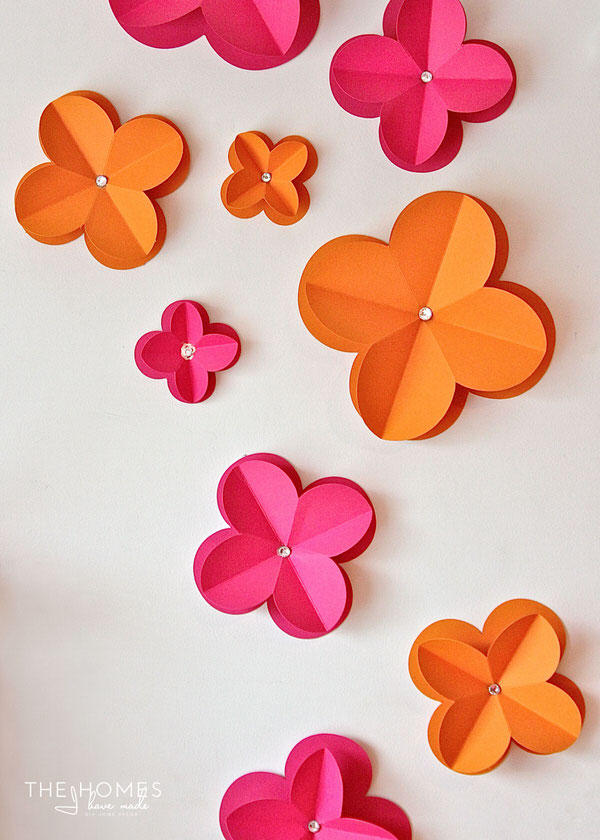 3D Paper Wall Flowers made with a Cricut machine.