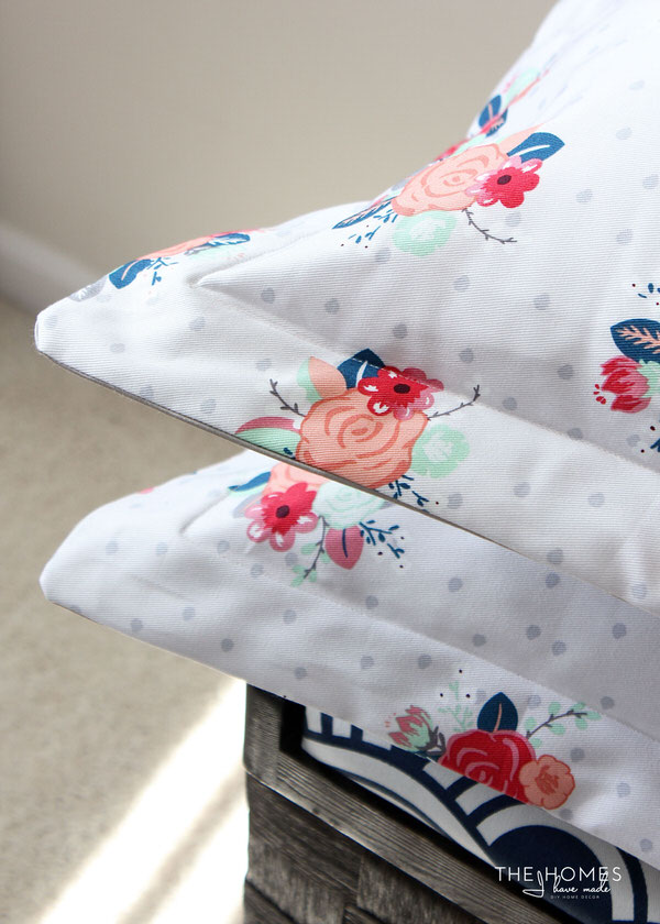 white floral pillow shams