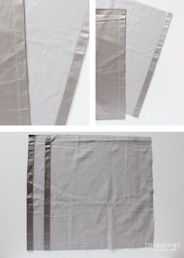 pieces of grey fabric with hems sewn in place will make up the back of the pillow case