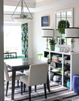 Simple updates and affordable accessories transform this bland and boring rental kitchen into a fun and functional space to dine, cook, and entertain!