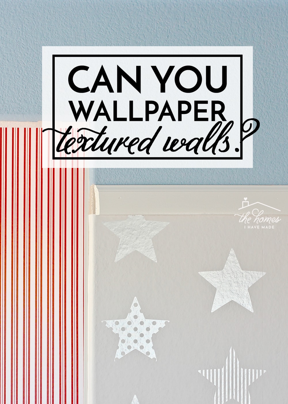 photo of red stripped wallpaper and star print wallpaper on textured walls