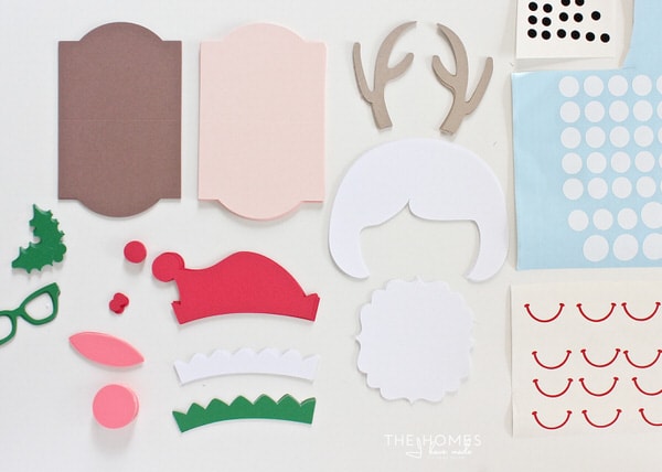 Various cuts of the Christmas Treat Bag Toppers cut from cardstock