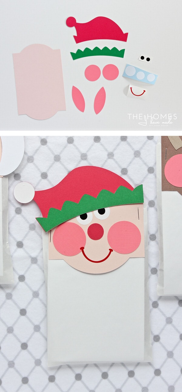 Christmas Treat Bag Toppers that look like an Elf