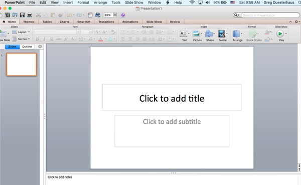 A new file opened on Microsoft PowerPoint 