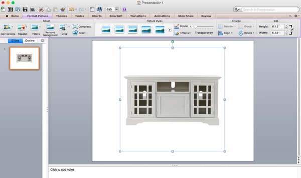 A picture of furniture on a Microsoft PowerPoint slide