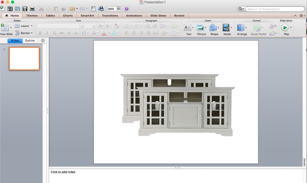 A screen view of Microsoft Powerpoint shows the same furniture image laying over each other