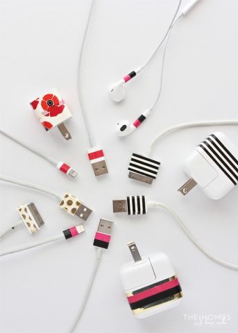 chargers and cords with tape labels