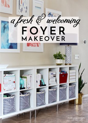 Welcome guests into your home with a light, bright, and happy foyer design. Check out the fresh and easy details that make this foyer makeover so welcoming!