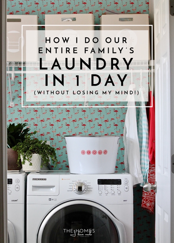 Each family uses a different routine to get the laundry done. I do our entire family's laundry in a single day. Read on to see my tips and tricks for getting it done without loosing your mind!