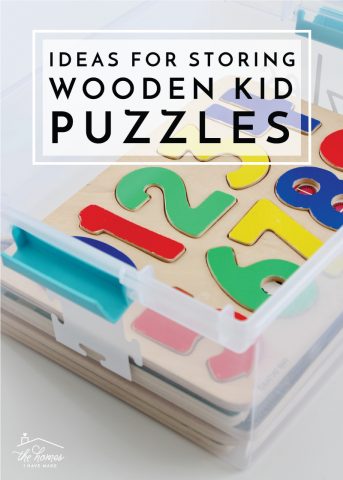 Kids' puzzles can often be bulky and unruly. Check out these smart ideas for organizing wooden kid puzzles!