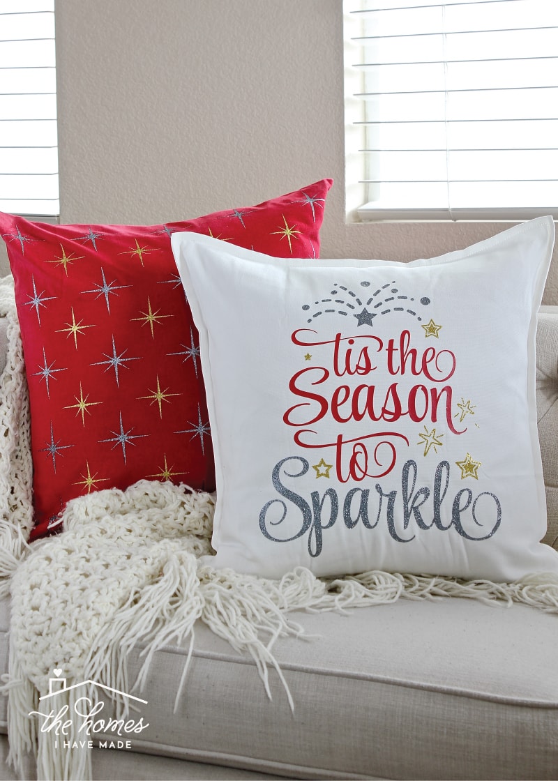 Holiday Pillows made with a Cricut machine.