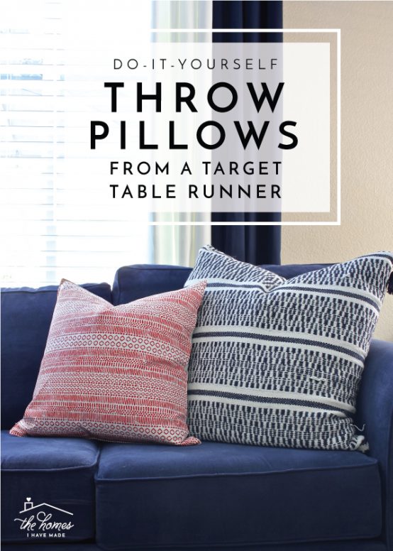 It's so quick and easy to transform a simple table runner from Target into throw pillow covers! This tutorial shows you exactly how to do it!