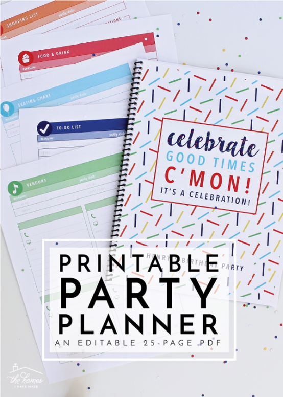 Get organized for your next big party with this 25-page Printable Party Planner filled with smart, pretty and editable printable pages!