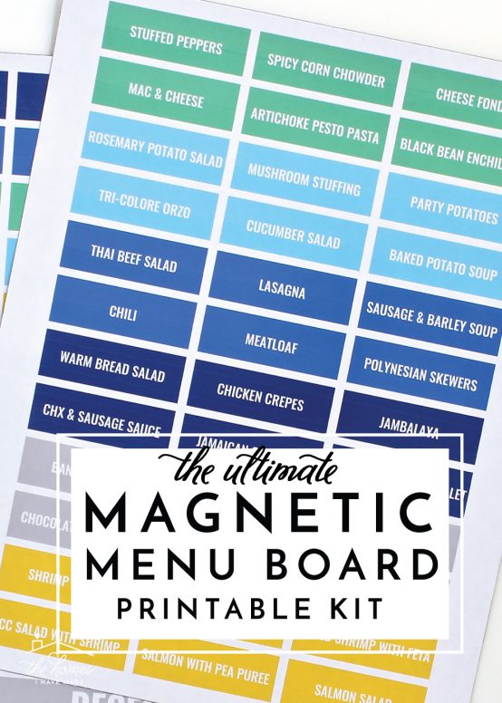 Save time and stress by planning out your monthly meal plan with The Ultimate Magnetic Menu Board Printable Kit - it includes everything you need to plan your meal and organize your recipes!