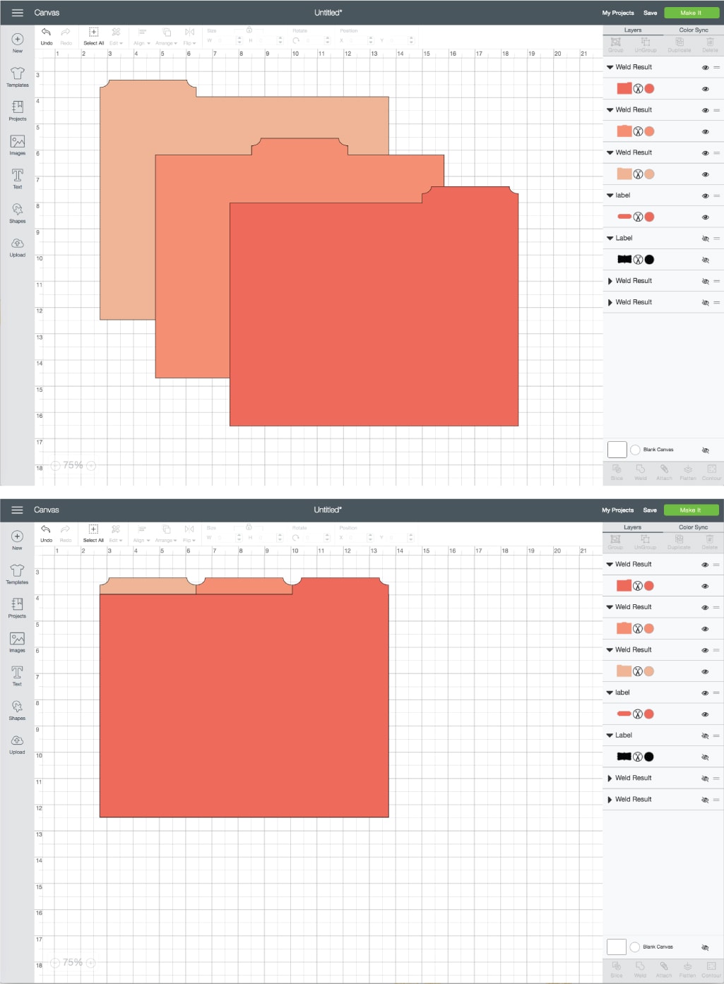 Cricut Design Space Screenshot for making DIY Binder Dividers