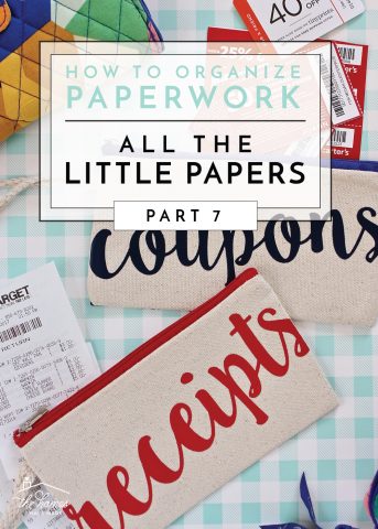 Get ideas for organizing all the little papers in life such as receipts, coupons, manuals, holiday and birthday carts, and more!