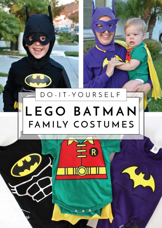 Friends are family! Get ready to make your own Lego Batman costumes (including Lego Robin and Lego Batgirl) with this easy-to-follow tutorial.