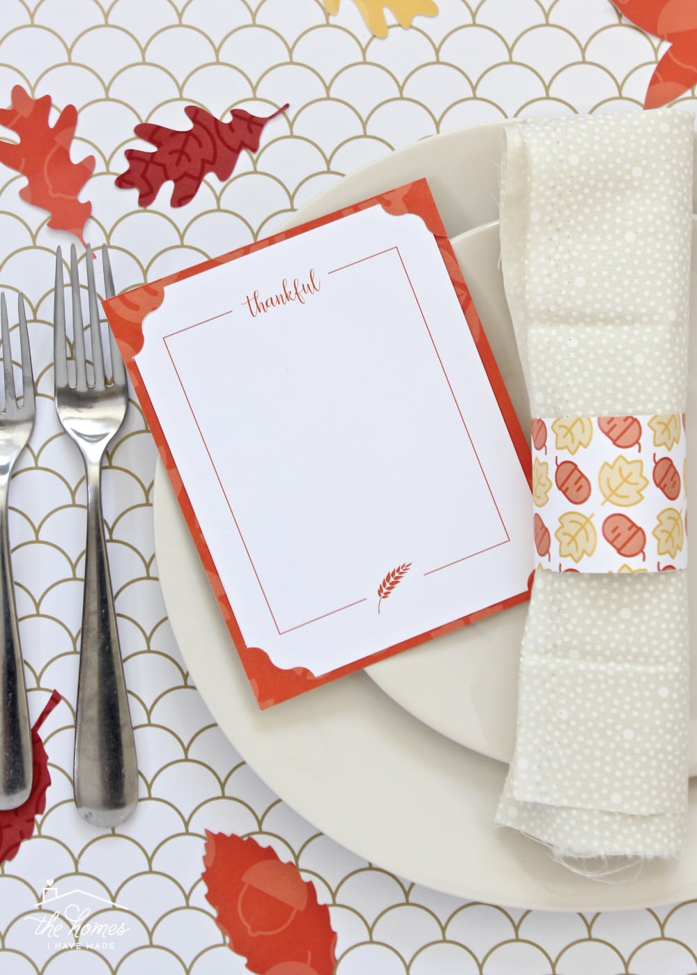 Orange printed Thankful Card for Thanksgiving Table
