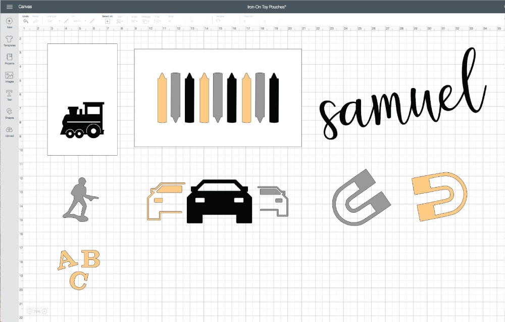 Screenshot showing label designs in Cricut Design Space