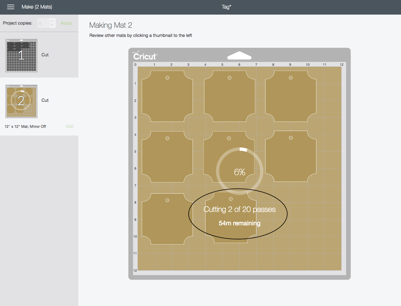 Cricut Design Space Screenshot for cutting chipboard on a Cricut Maker