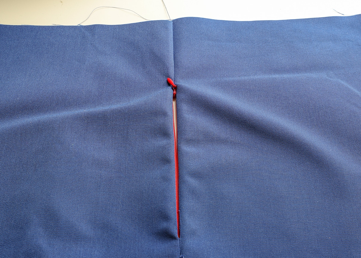 A finished invisible zipper seam with the zipper open