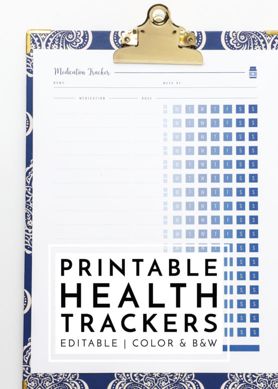 From medications to blood pressure, healthy habits to sleep, these gorgeous Printable Health Trackers will help you stay on top of all your health and medical details!