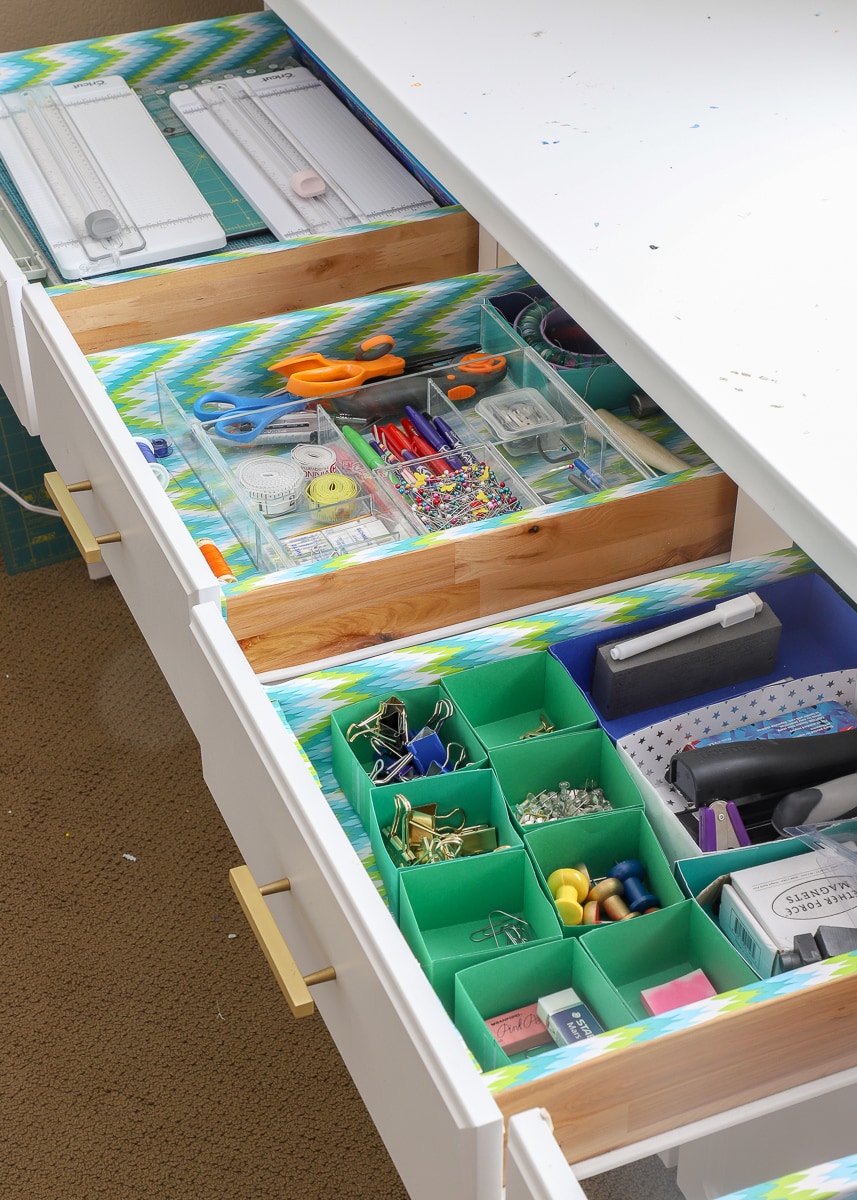 A drawer full of office and craft items 