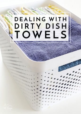 Anyone else tired of piles of dirty dish towels? Check out this easy trick to keeping them all corralled until wash day!