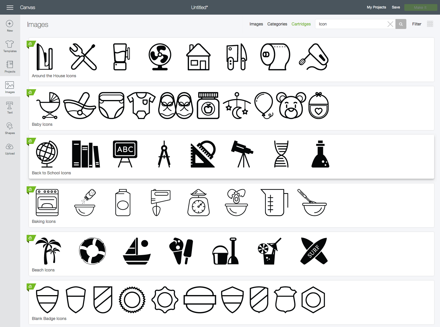 screenshot of the cricut design studio interface with examples of different icon designs.