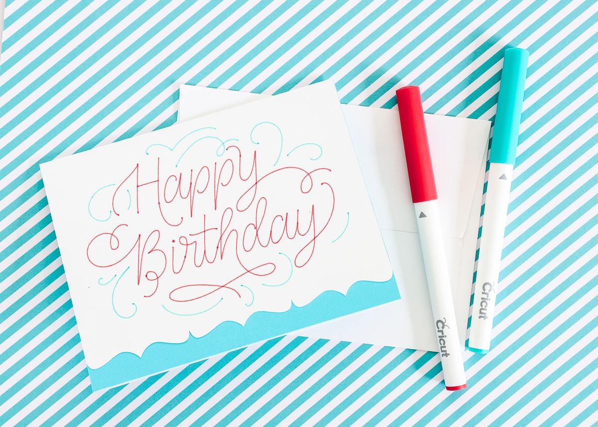 A Happy Birthday card designed with cricut pens.