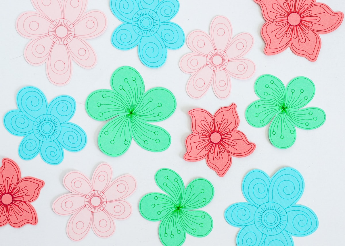 multiple flower shapes with linetype designs 