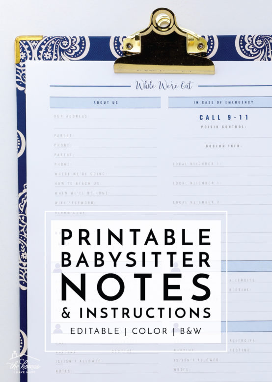 Printable Babysitter Notes & Instructions