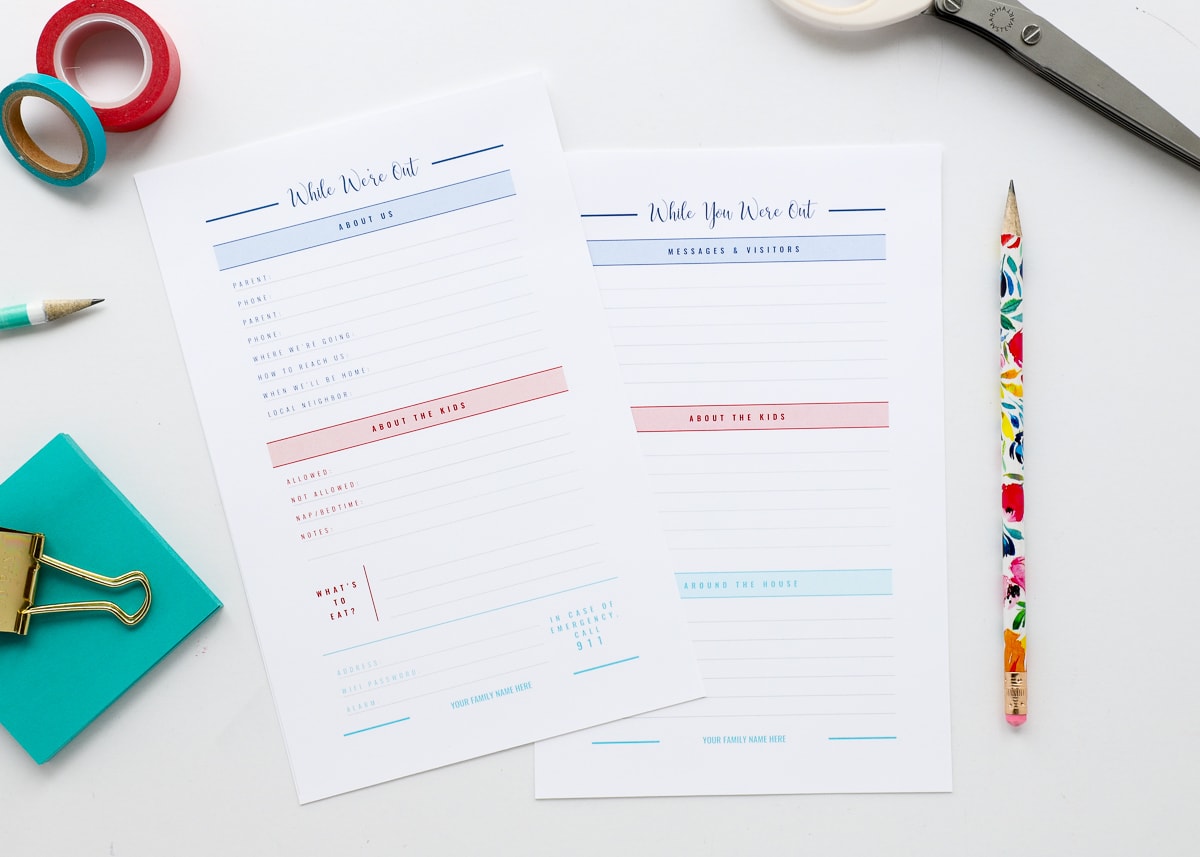 Printable Babysitter Notes & Instructions