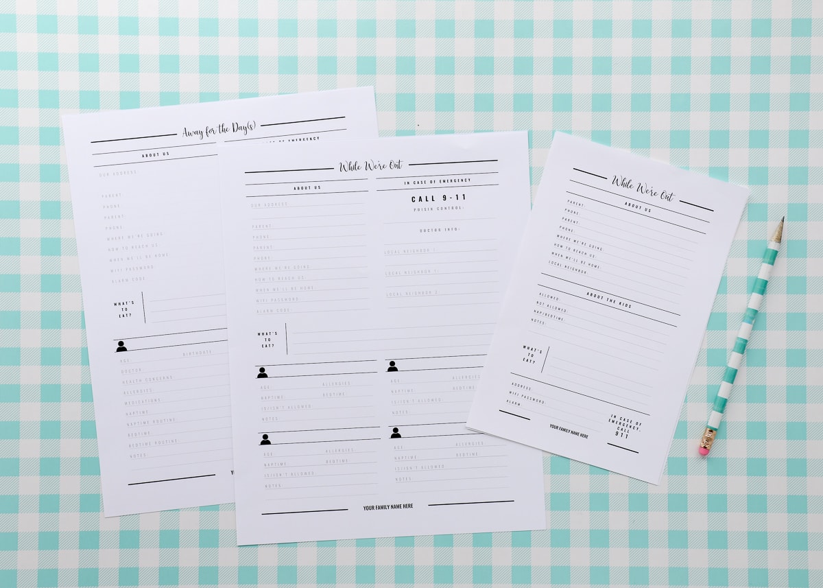 Printable Babysitter Notes & Instructions