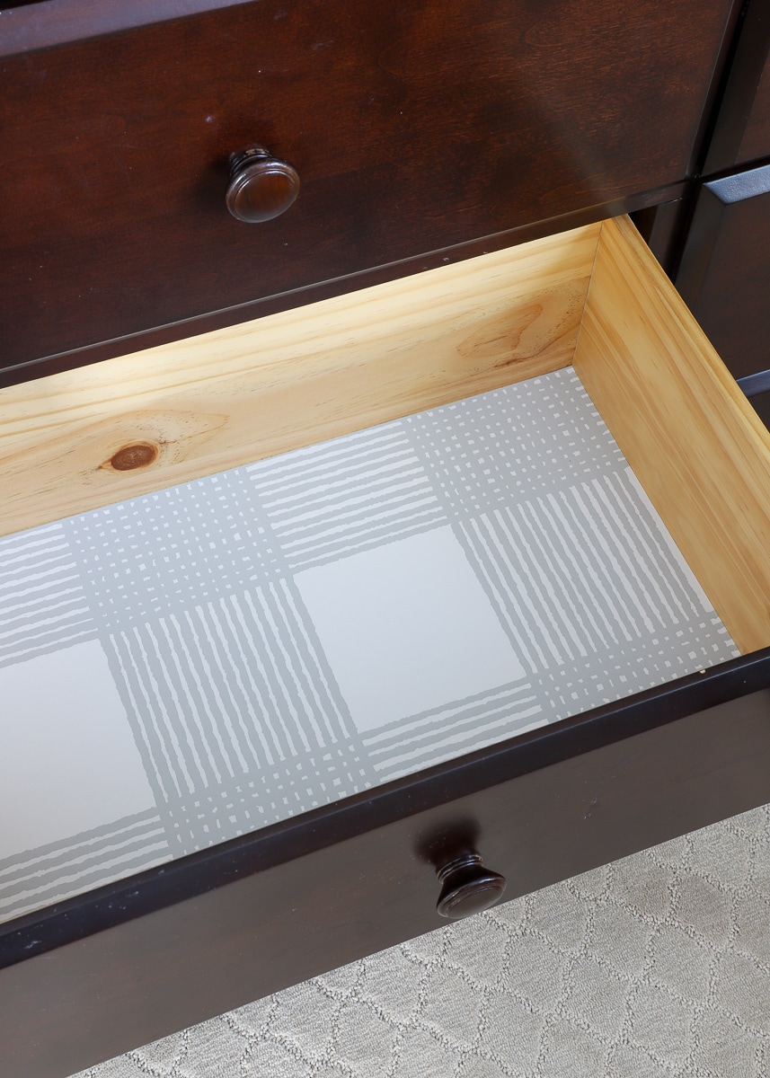 A drawer lined with contact paper