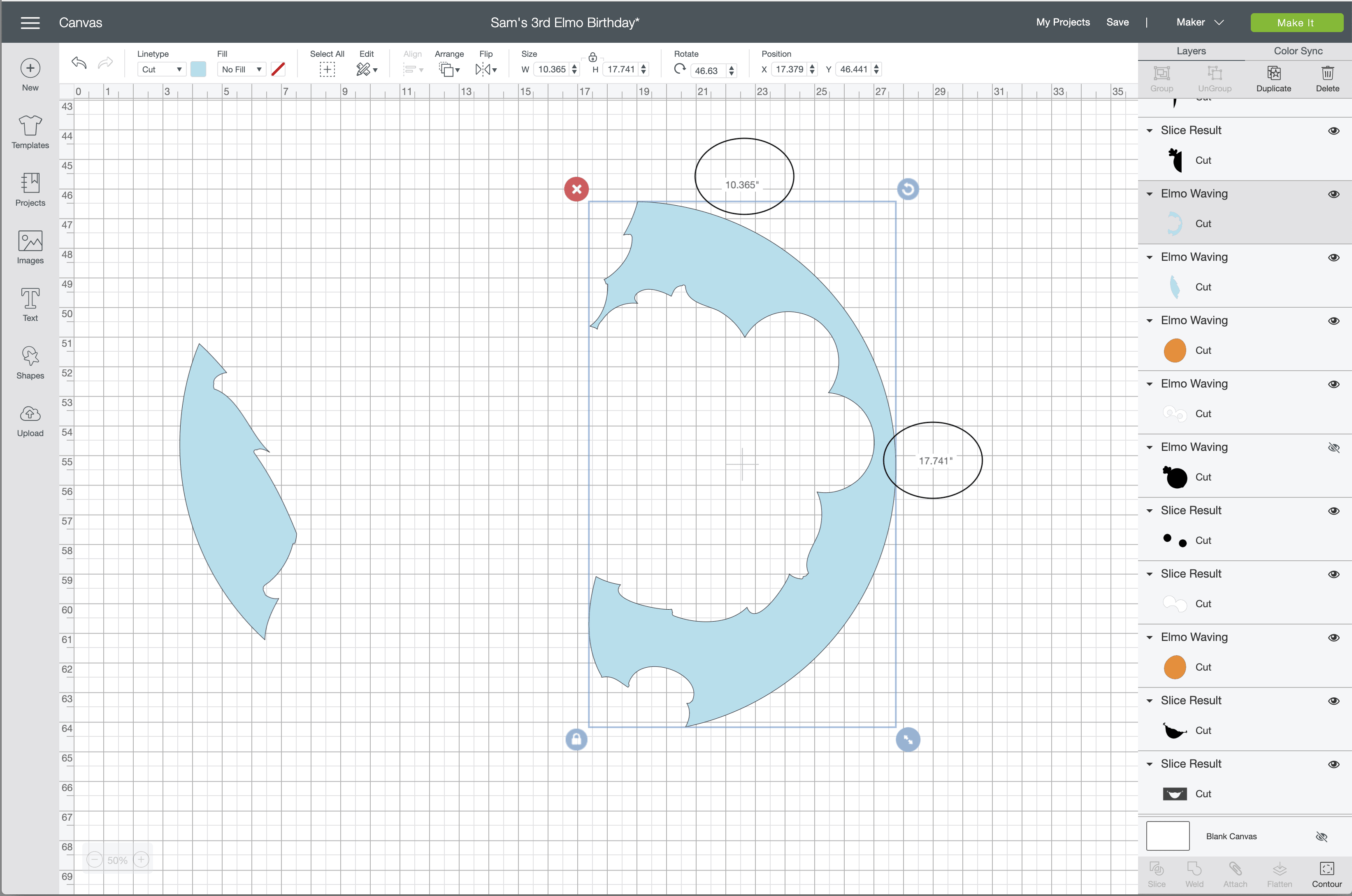 A screen view of Cricut Design Space shows how to use the contour feature