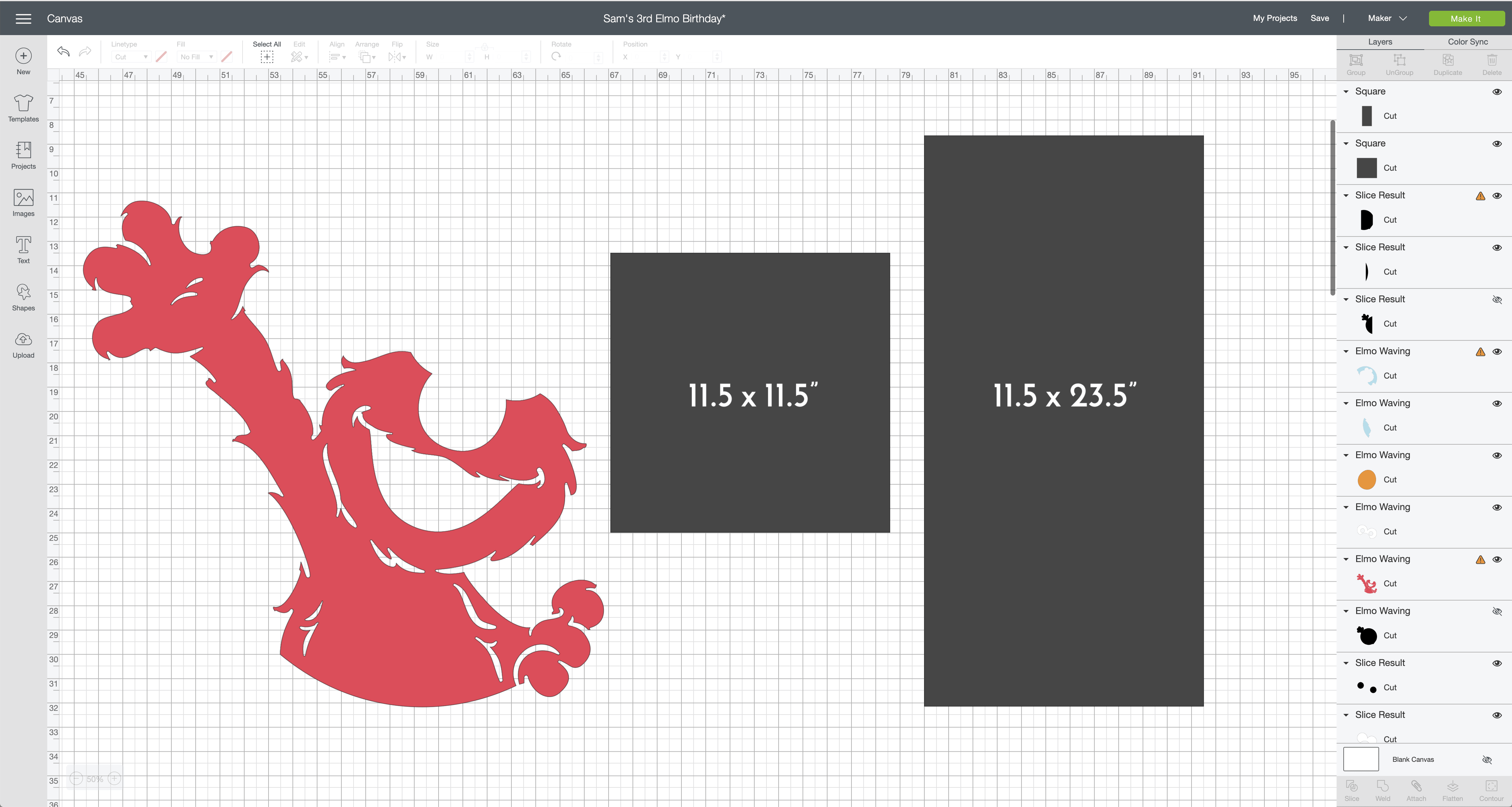 A screen view of Cricut Design Space shows how to use the slice feature