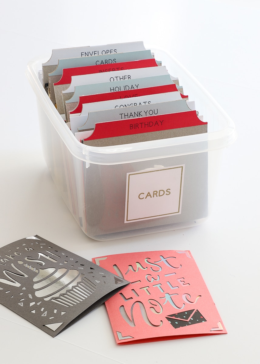 greeting card organizer with cricut joy labels