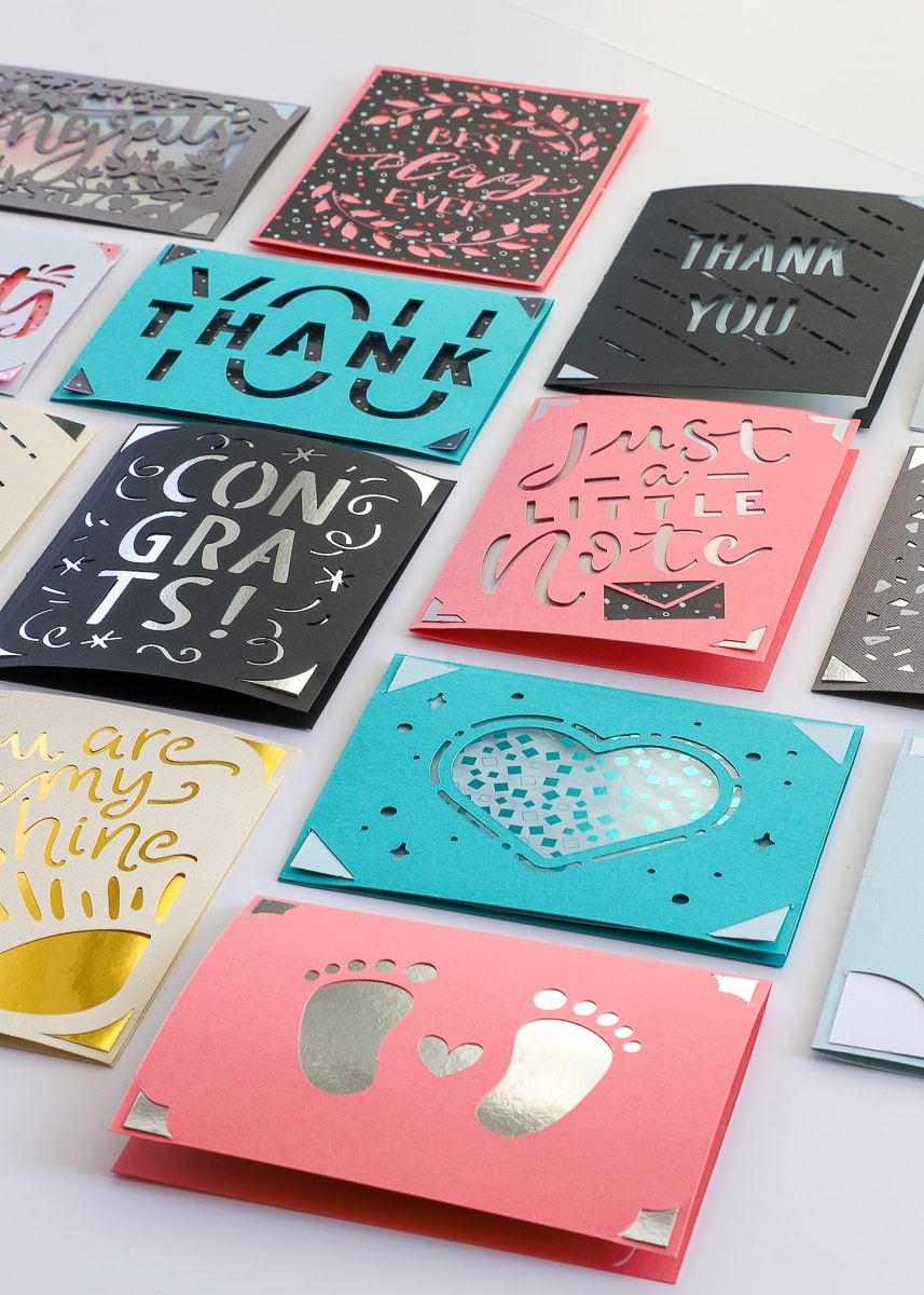 A variety of corner cut card designs made with Cricut Joy machine