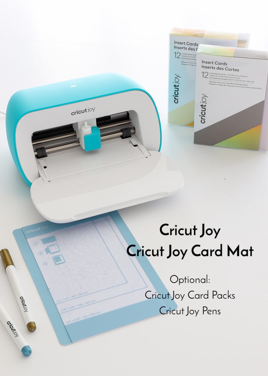 Cricut Joy machine, card mat, pens, and card packs