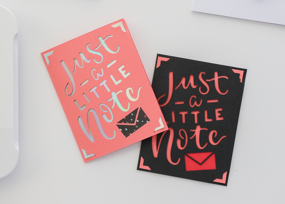 Different parts of a card design are highlighted with contrasting paper