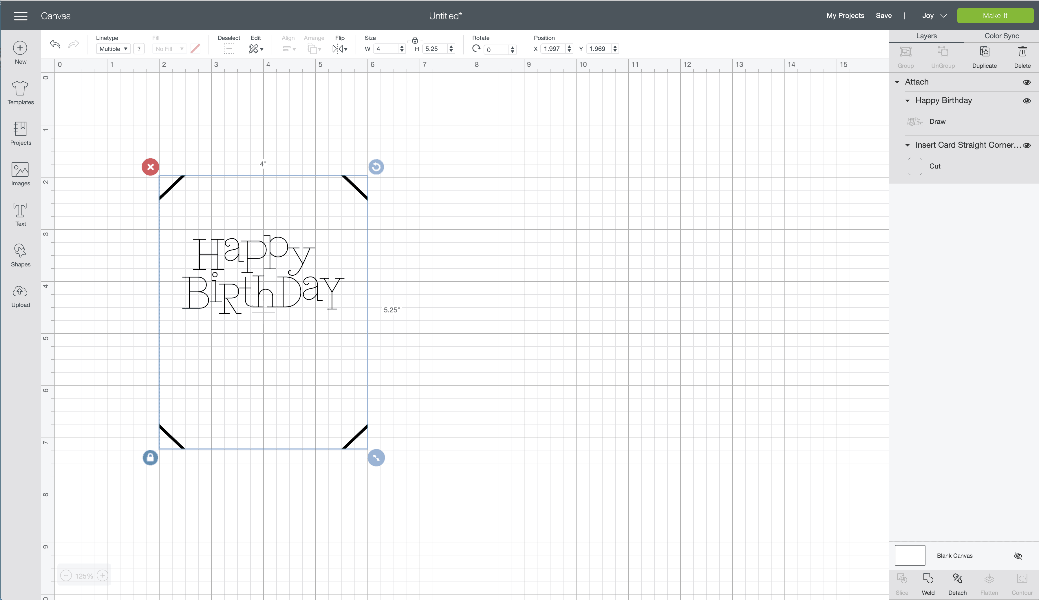 A desktop view of the Cricut design space showing the attach function