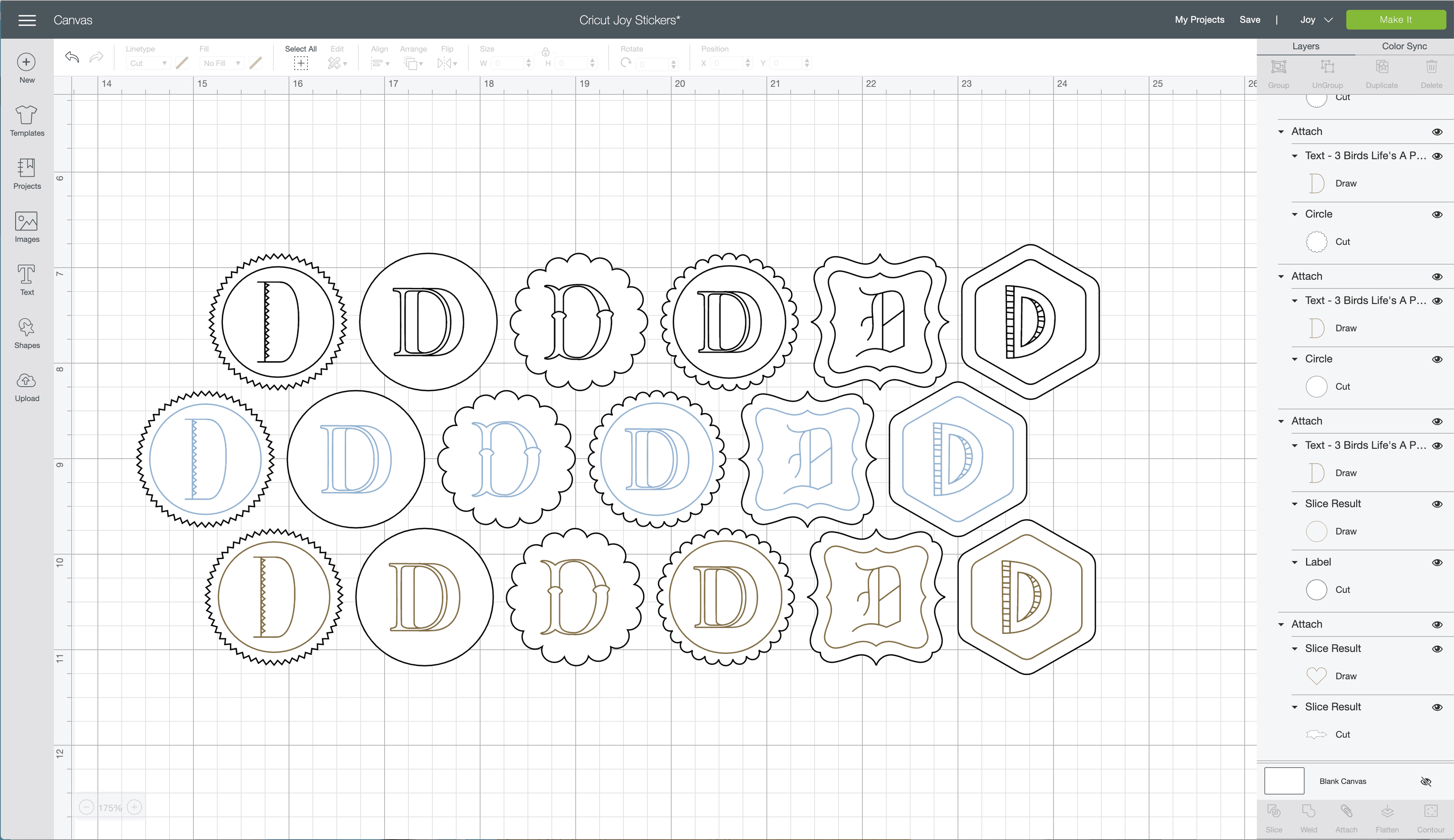 A screen shot of the Cricut Design Space shows how to create monogramed stickers