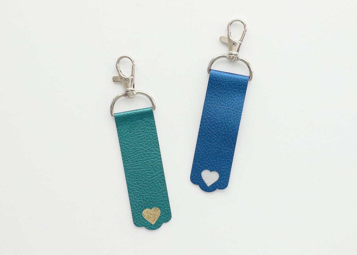 Faux Leather Keychains made with a Cricut and iron on details
