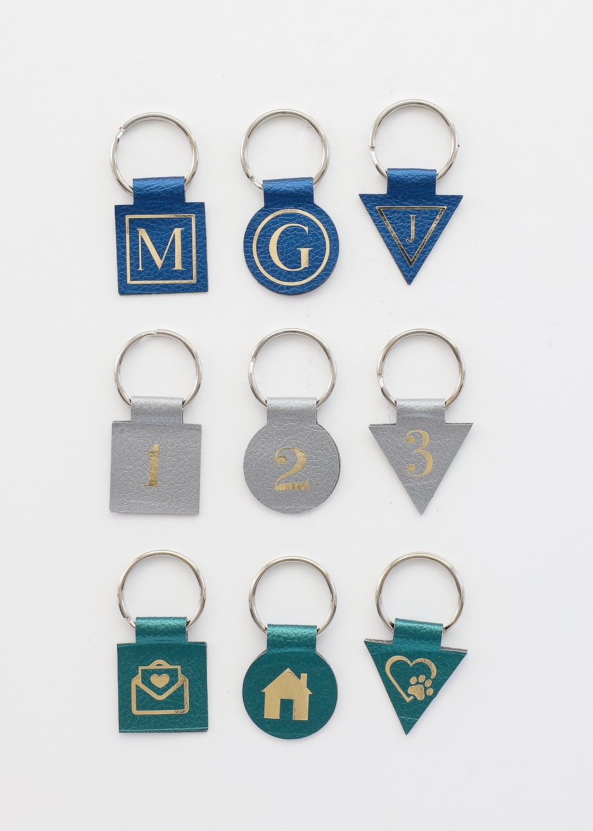 Mini faux leather monogramed keychains