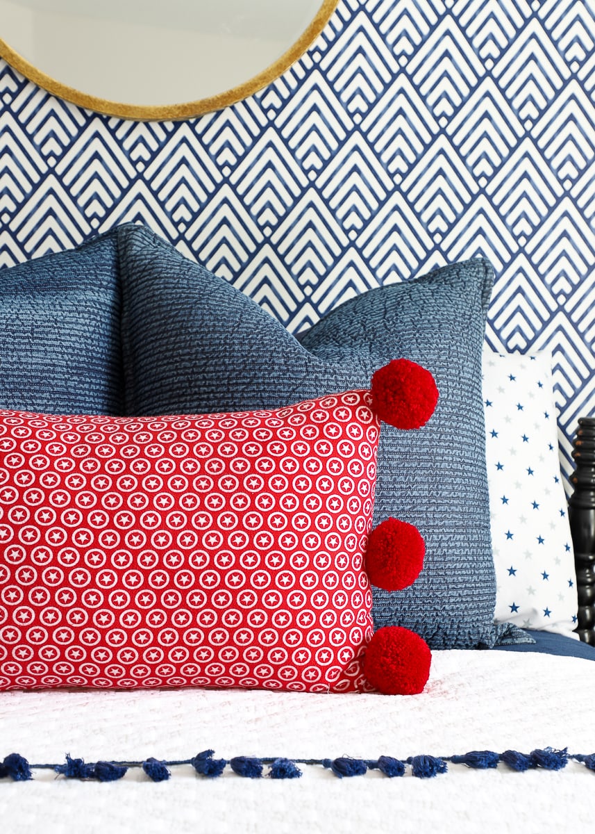 how to add pom poms to a pillow